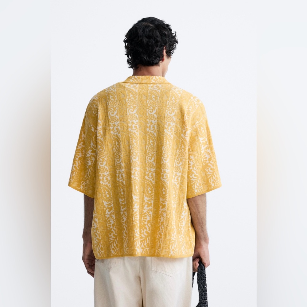 ZARA Yellow Button Down Knit Short Sleeve Top - Picture 2 of 5